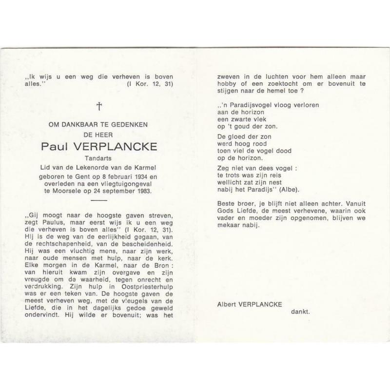 Vliegtuigongeval Moorsele Paul Verplancke Gent-Moorsele 1983