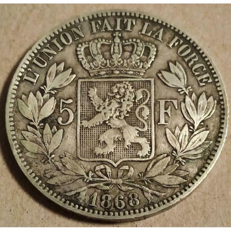 Belgie 5 francs, 1868