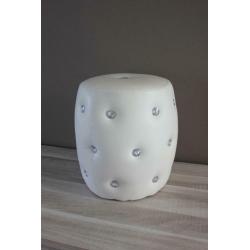 Mini pouf blanc simili cuir + strass