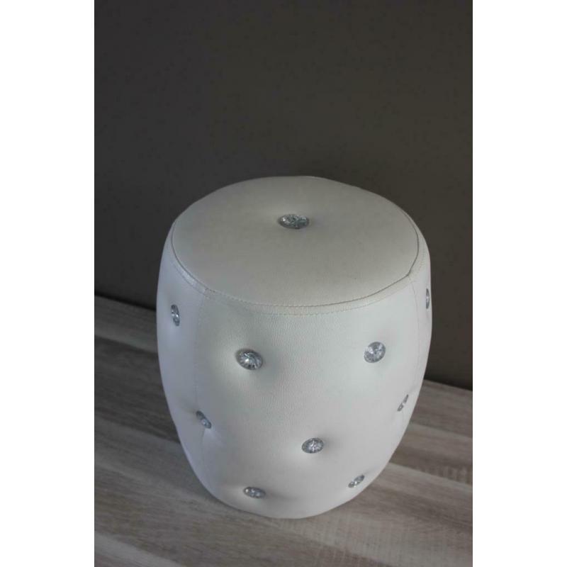 Mini pouf blanc simili cuir + strass